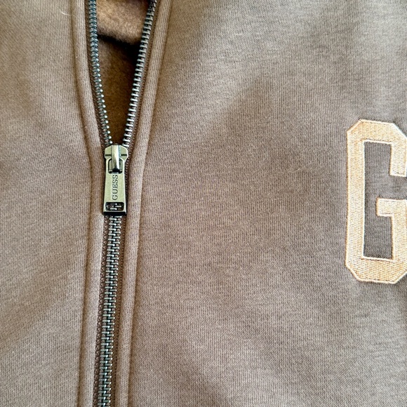Guess Los Angeles Men’s Coarse Brown Sweatshirt Hoodie Fleece Zip Up Logo Size L - Picture 6 of 9